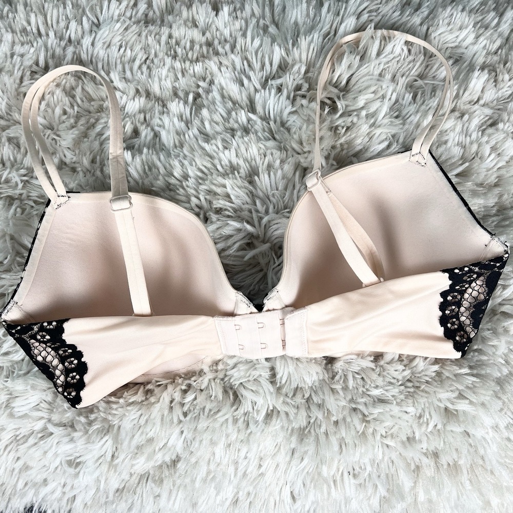 VICTORIAS SECRET Lined Demi Bra Size 32DD Pink Black Romantic Sexy #36007682 - Picture 2 of 6